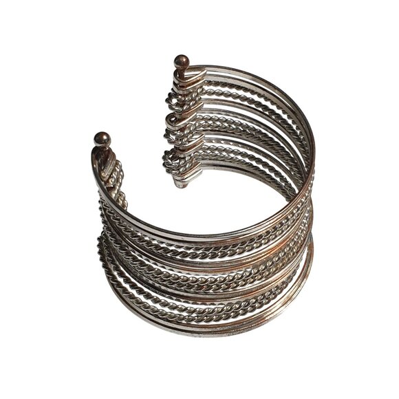Silver Tone Multi Strand Braided Open Cuff Bracelet Vintage Bohemian Adjustable - Picture 1 of 4